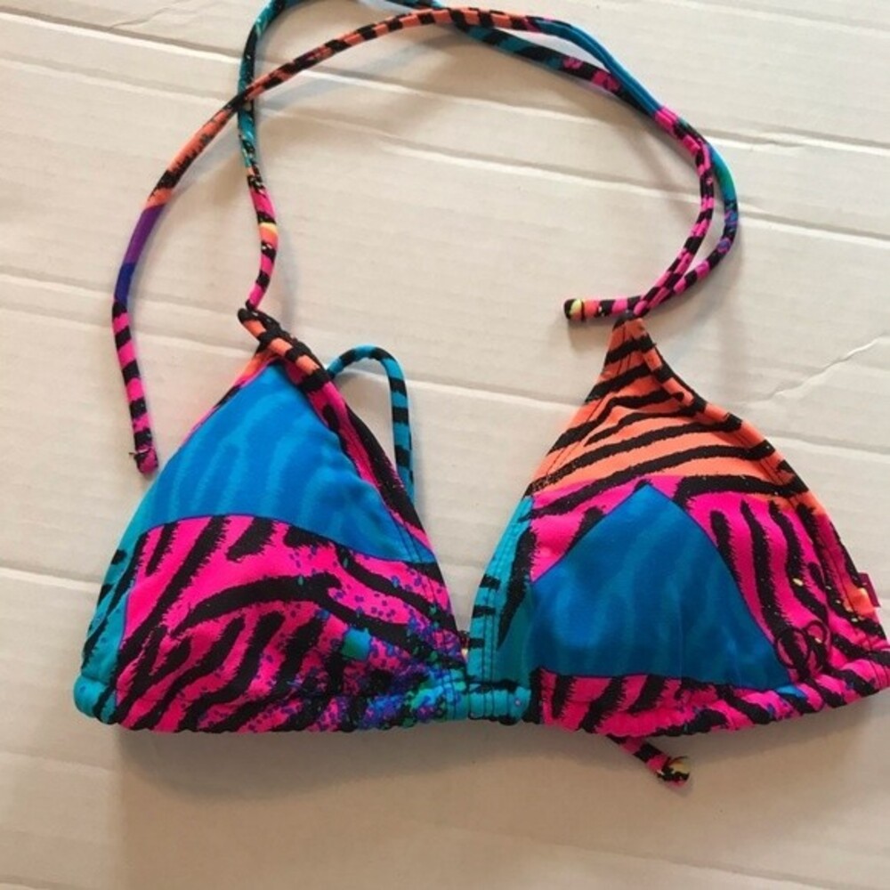 OP Size 3-5 Pink Blue Animal Print Triangle Bikini Lined Adjustable Tie